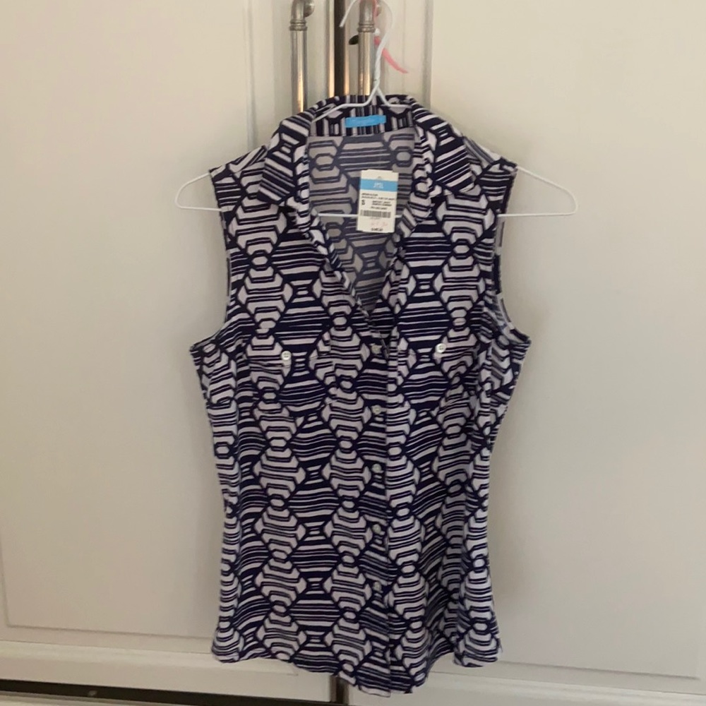 J. McLaughln navy and white sleeveless top